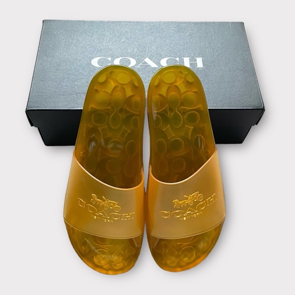 Coach Yellow Slides Size 7 Ulyssa Rubber Slide Buttercup - Picture 3 of 13